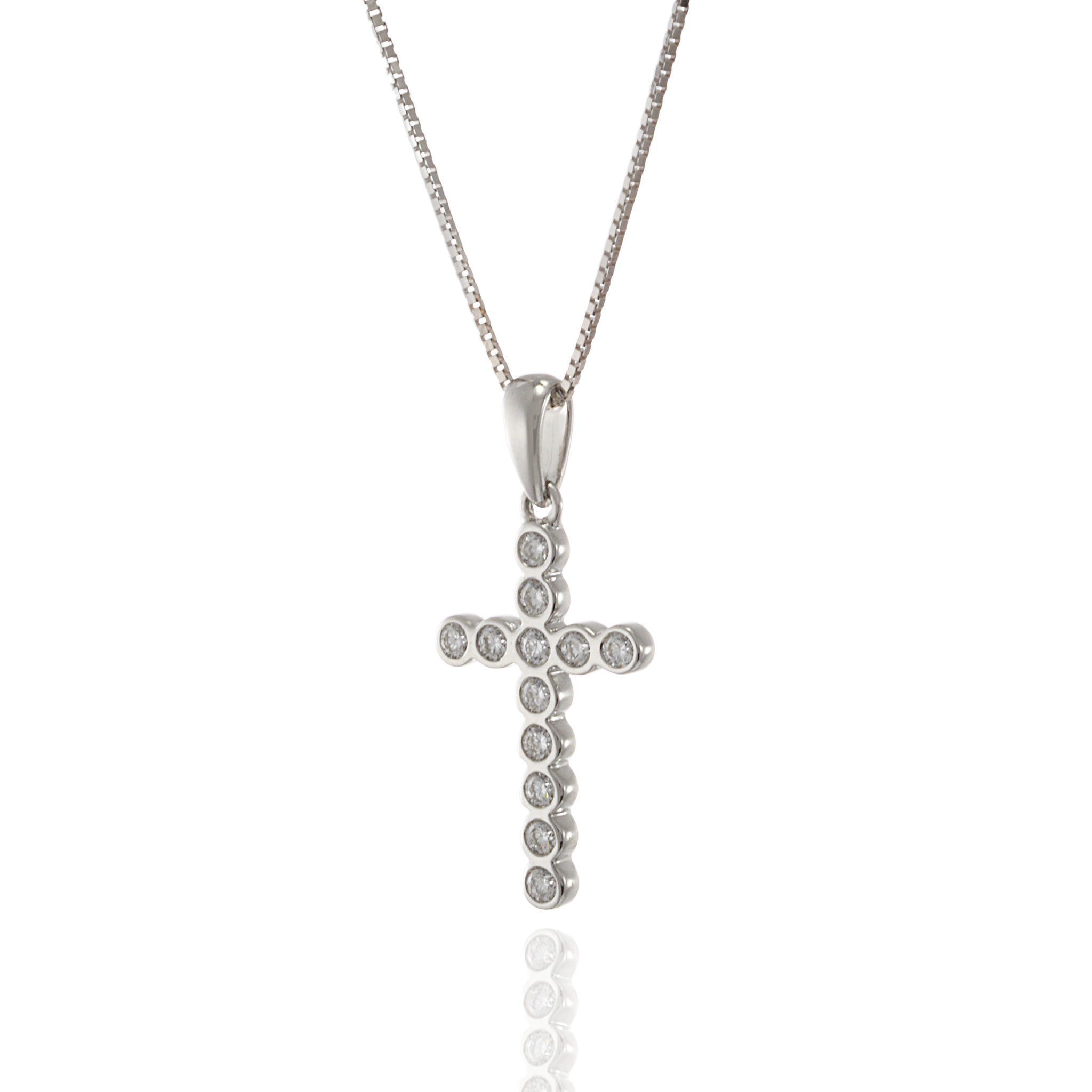 18KT White Gold Bezel Set Diamond Cross Pendant