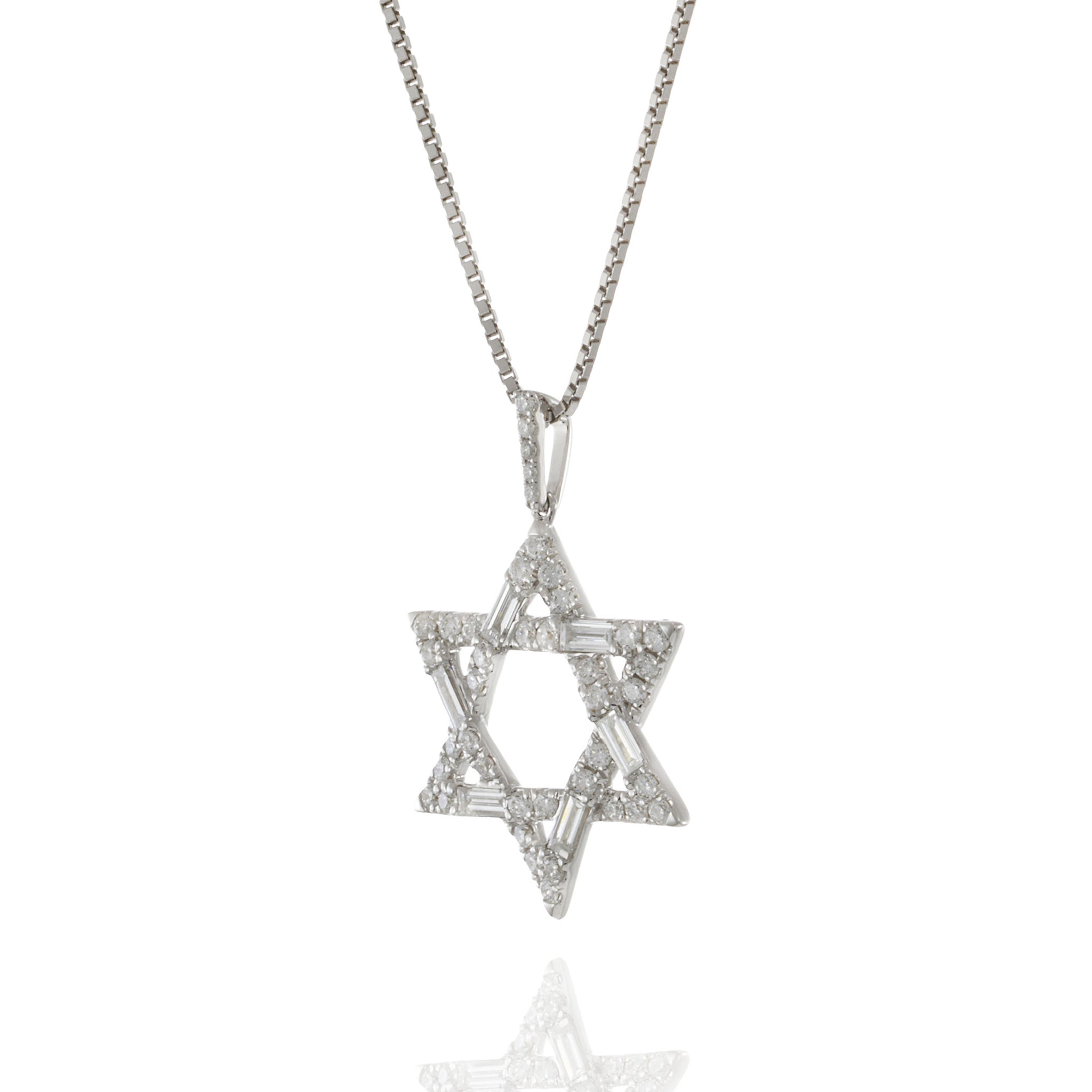 18KT White Gold Star Of David Diamond Pendant