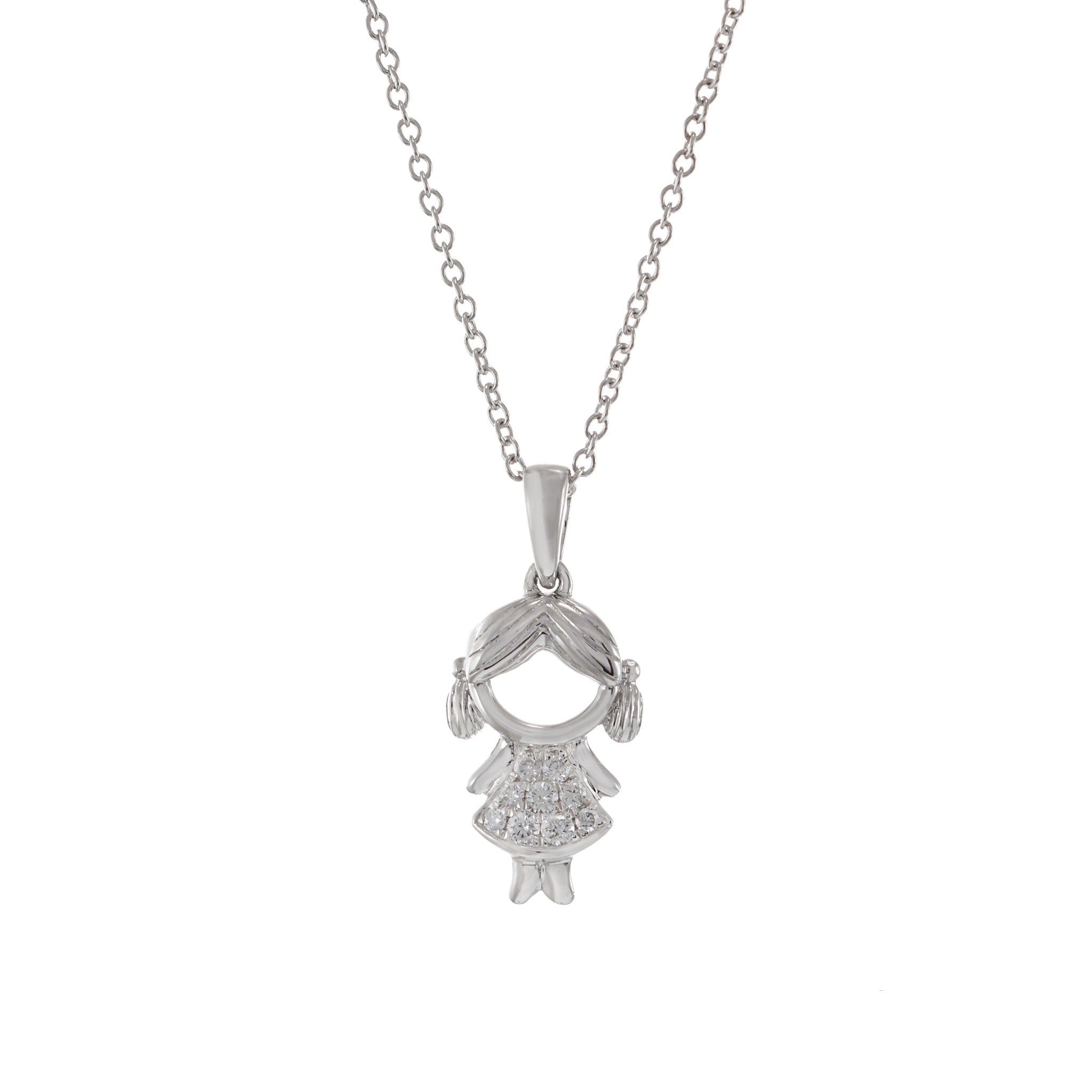 18KT White Gold Girl Diamond Charm Pendant