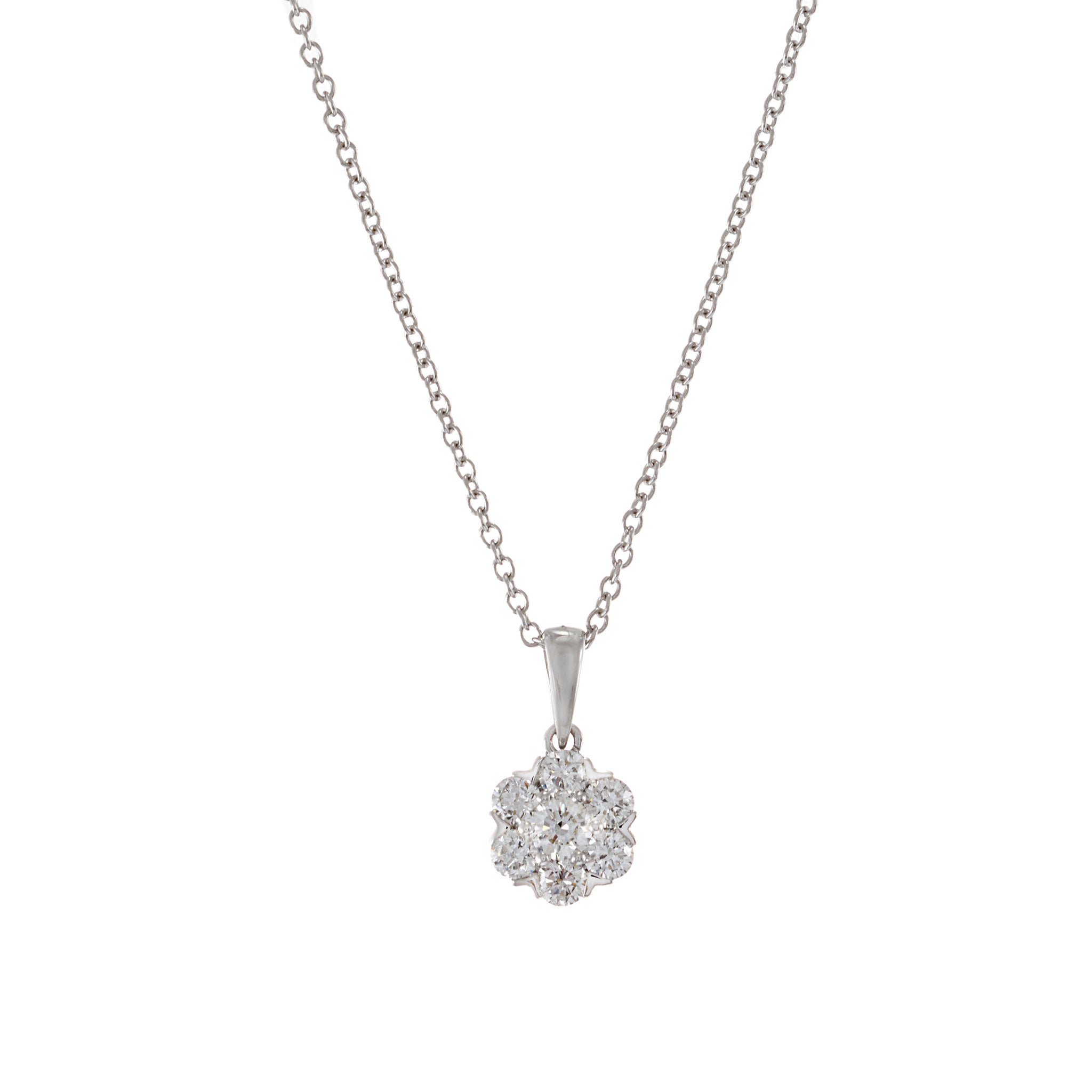 18KT White Gold Diamond Cluster Flower Pendant