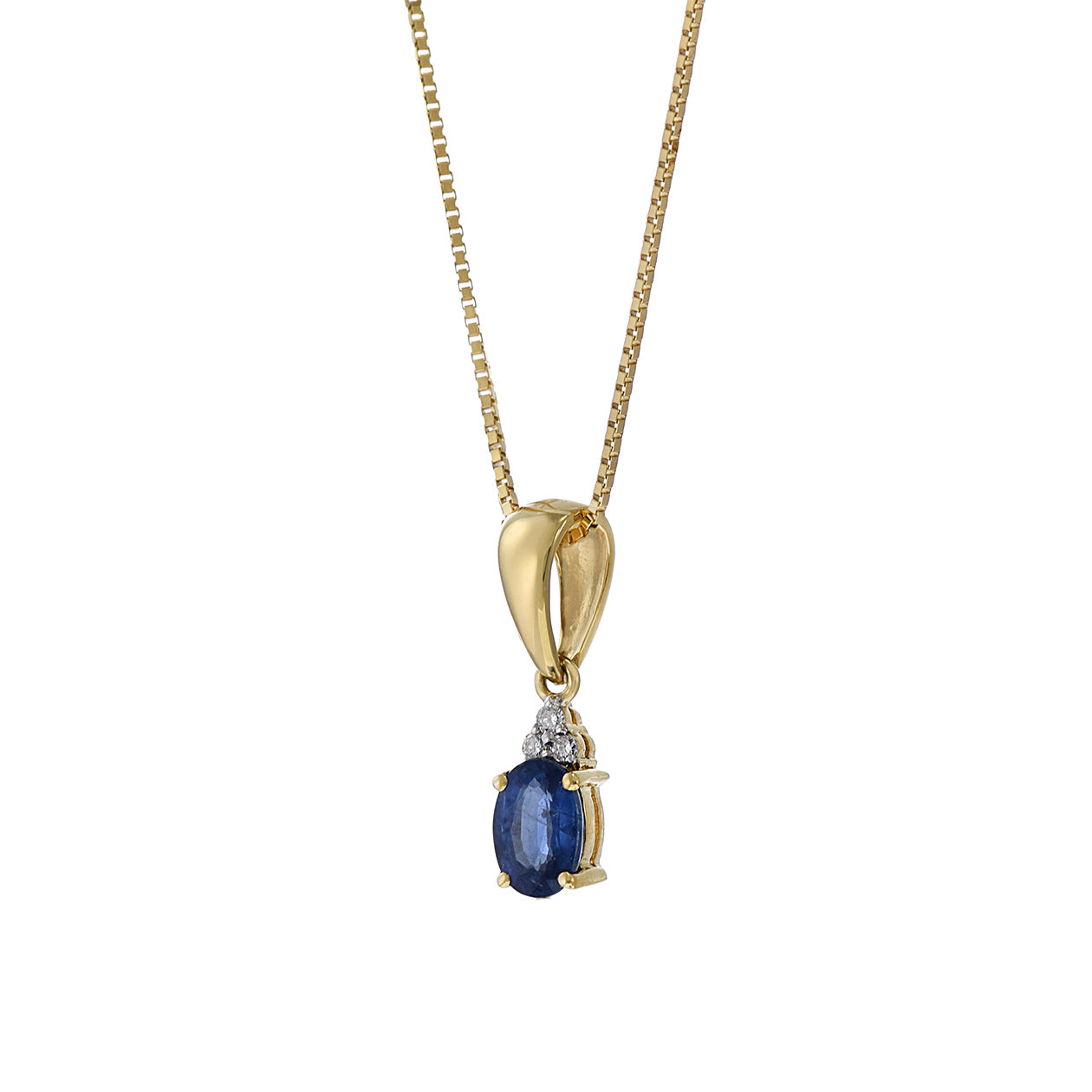 18KT Yellow Gold Oval Blue Sapphire And Diamond Pendant