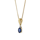 18KT Yellow Gold Oval Blue Sapphire And Diamond Pendant