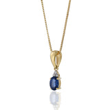 18KT Yellow Gold Oval Blue Sapphire And Diamond Pendant