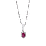 18KT White Gold Oval Shaped Ruby And Diamond Pendant Necklace