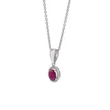 18KT White Gold Oval Shaped Ruby And Diamond Pendant Necklace