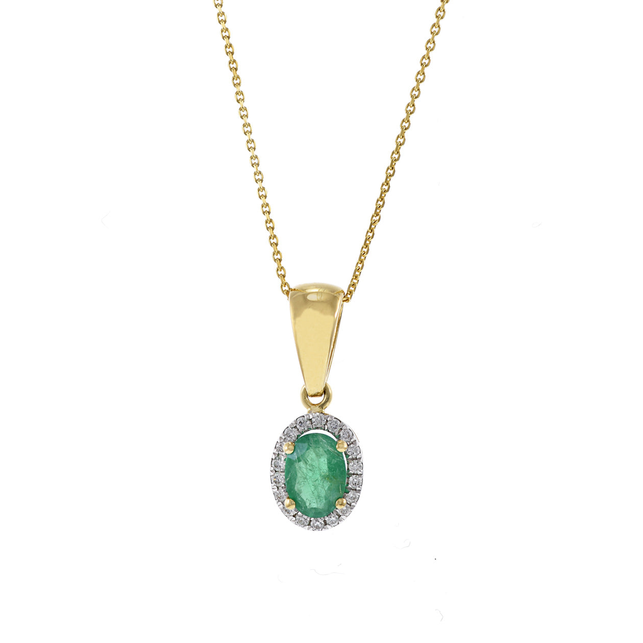 18KT Yellow Gold Oval Emerald and Diamond Necklace