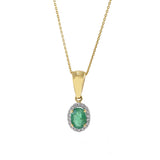 18KT Yellow Gold Oval Emerald and Diamond Necklace