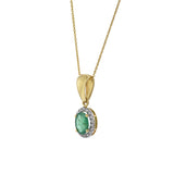 18KT Yellow Gold Oval Emerald and Diamond Necklace