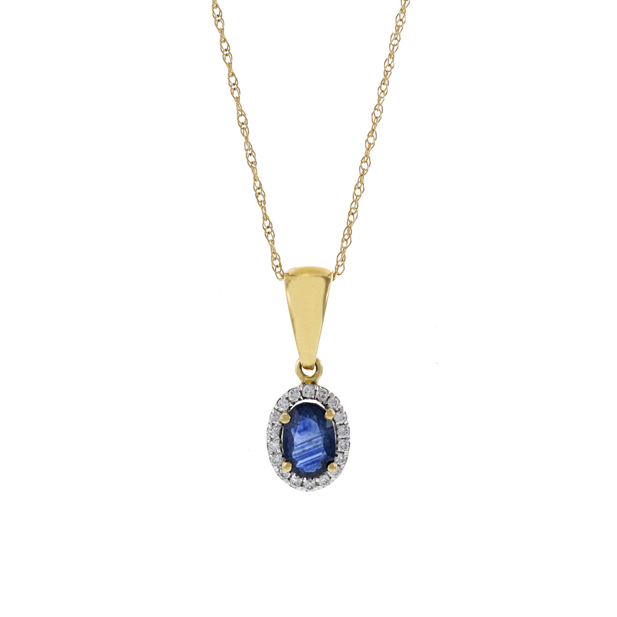 18KT Yellow Gold Oval Blue Sapphire and Diamond Pendant