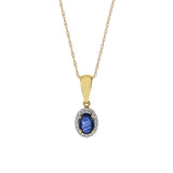 18KT Yellow Gold Oval Blue Sapphire and Diamond Pendant