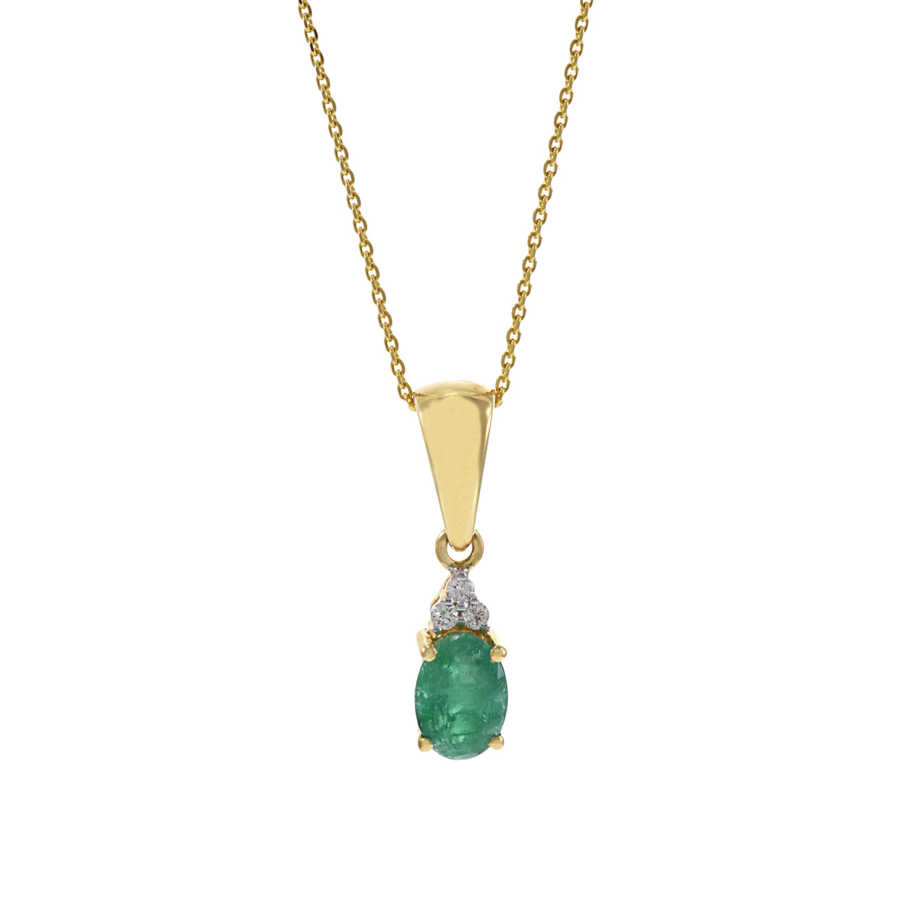 18KT Yellow Gold Oval Emerald And Diamond Pendant