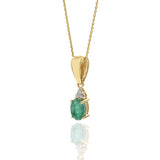 18KT Yellow Gold Oval Emerald And Diamond Pendant