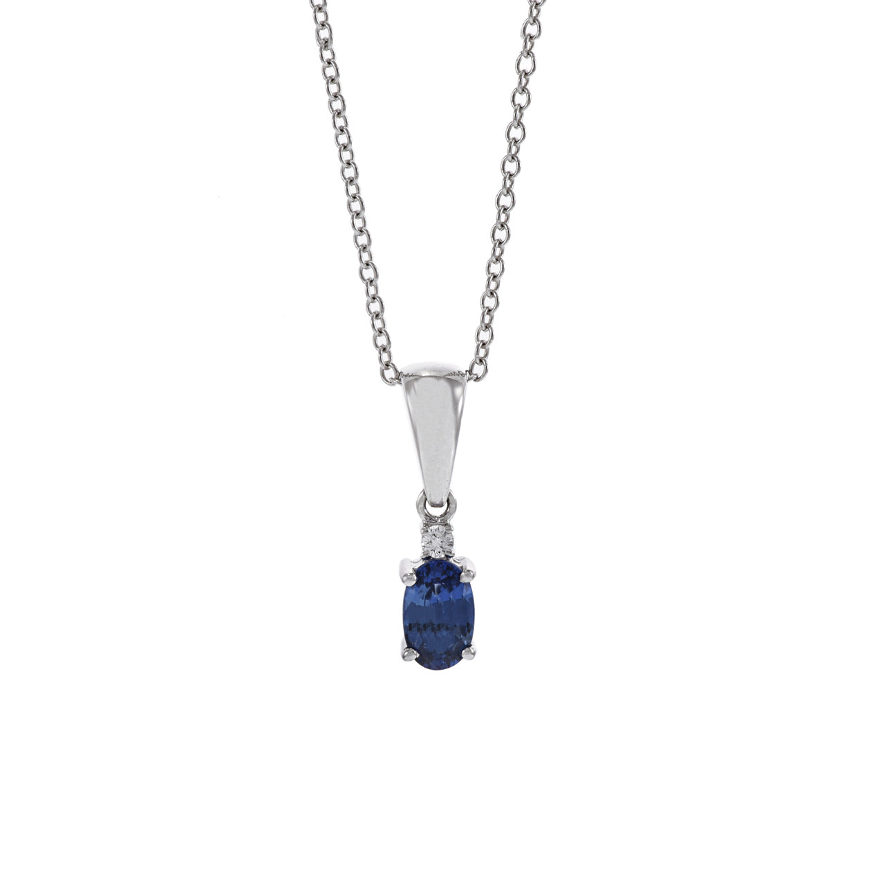 18KT White Gold Oval Blue Sapphire and Diamond Pendant