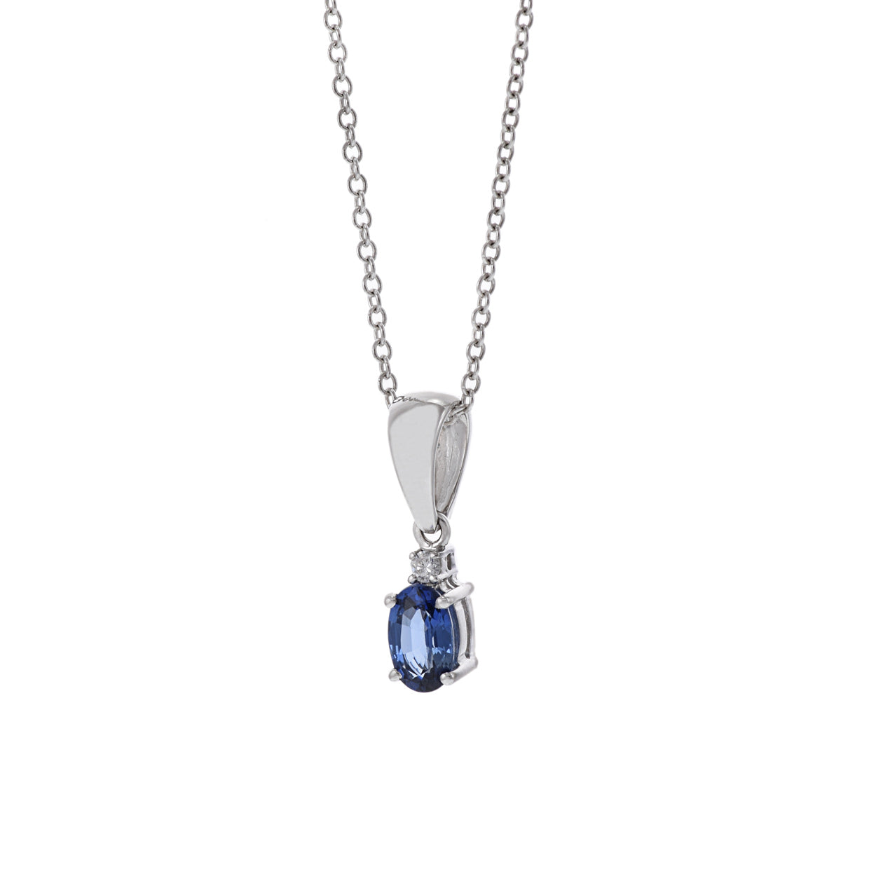 18KT White Gold Oval Blue Sapphire and Diamond Pendant