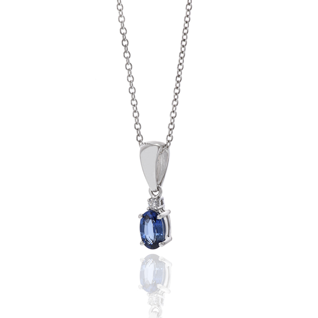 18KT White Gold Oval Blue Sapphire and Diamond Pendant
