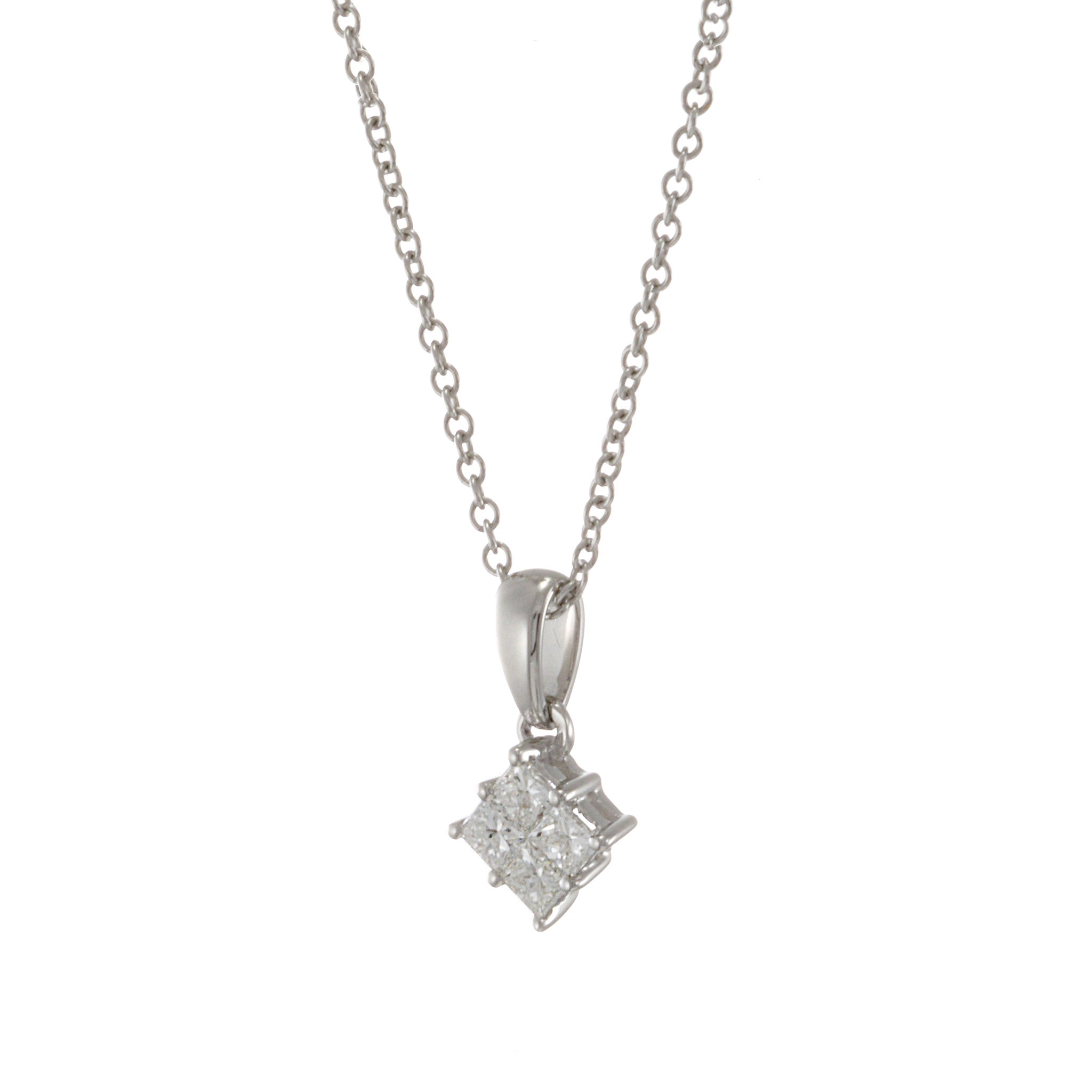 18KT White Gold Diamond Cluster Pendant Necklace