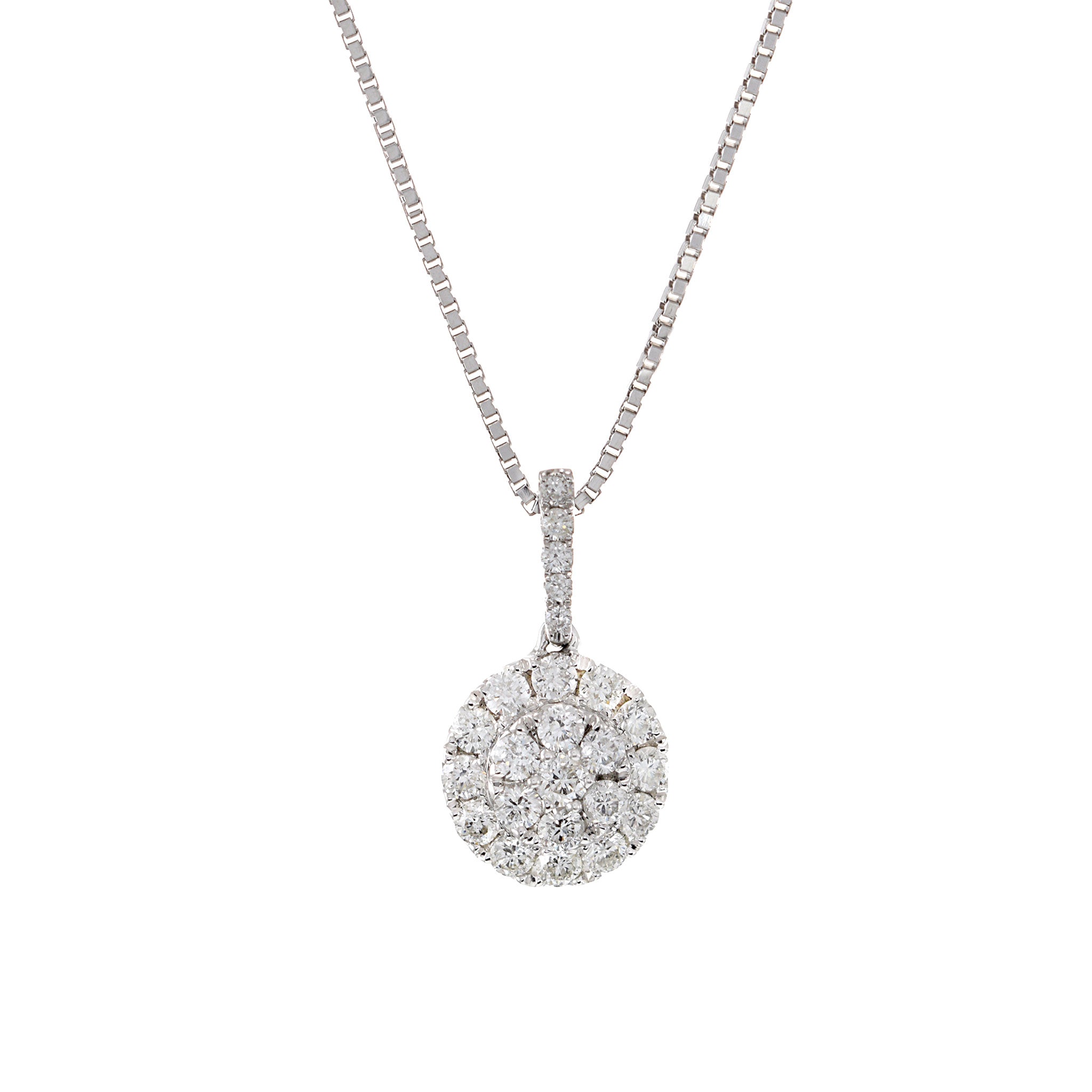 18KT White Gold Round Diamond Cluster Pendant