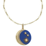 18KT Yellow Gold Sun, Moon and Stars Lapis and Diamond Pendant Necklace