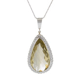 Vintage Retro Era 18KT White Gold Lemon Citrine and Diamond Pendant Necklace