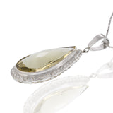 Vintage Retro Era 18KT White Gold Lemon Citrine and Diamond Pendant Necklace