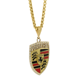 Estate 18KT Yellow Gold Porsche Emblem Pendant with Enamel and Diamonds