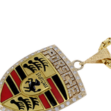 Estate 18KT Yellow Gold Porsche Emblem Pendant with Enamel and Diamonds