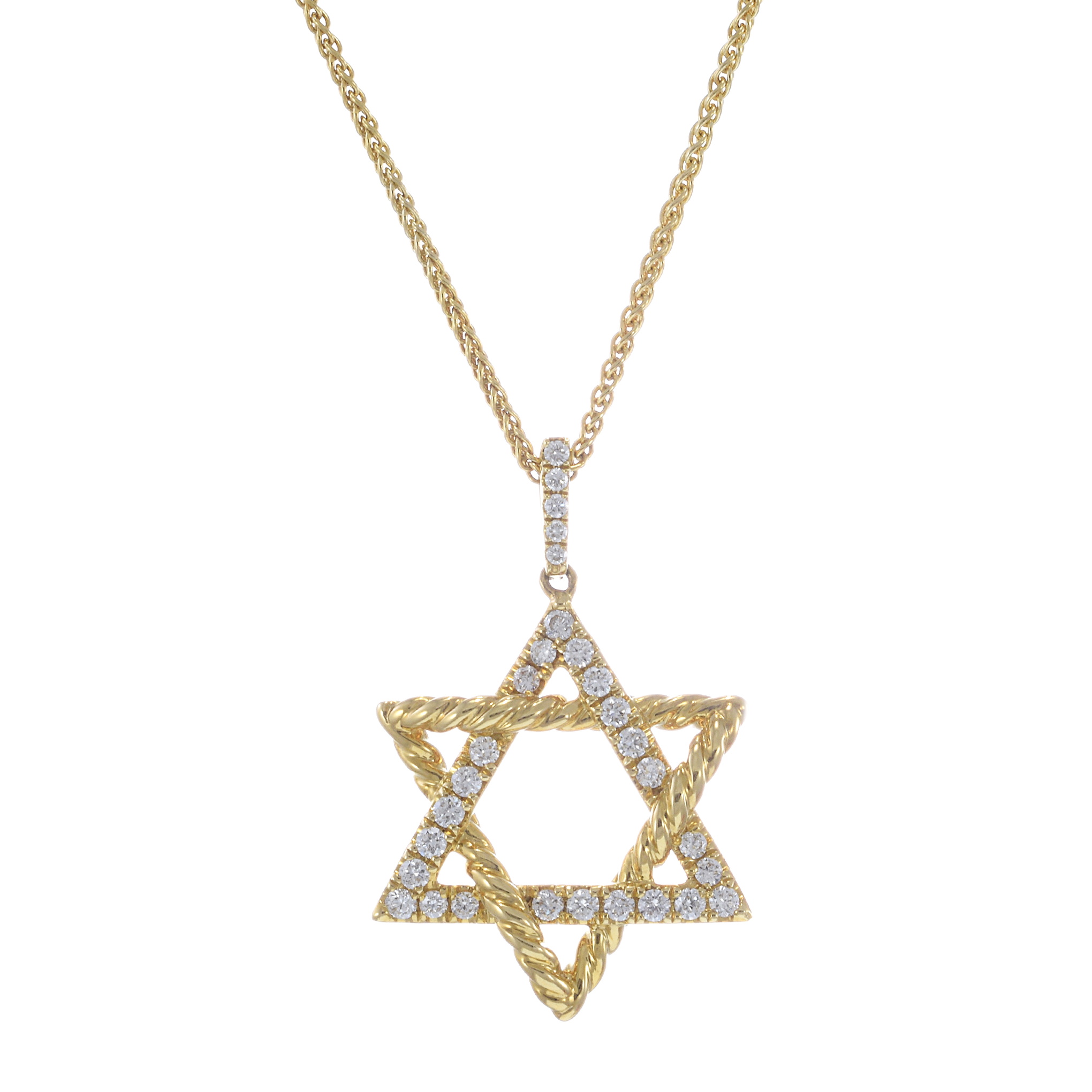 18KT Yellow Gold Twisted Rope Star of David Pendant with Diamonds