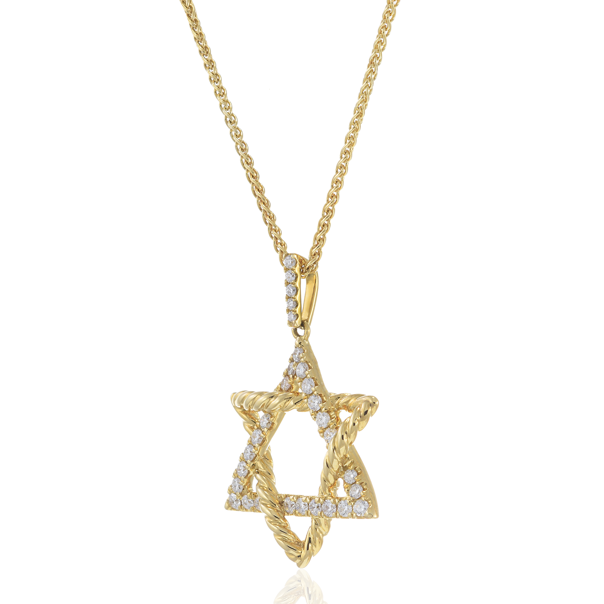 18KT Yellow Gold Twisted Rope Star of David Pendant with Diamonds