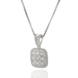 18KT White Gold Cushion Shape Pendant with Round Cut Diamonds