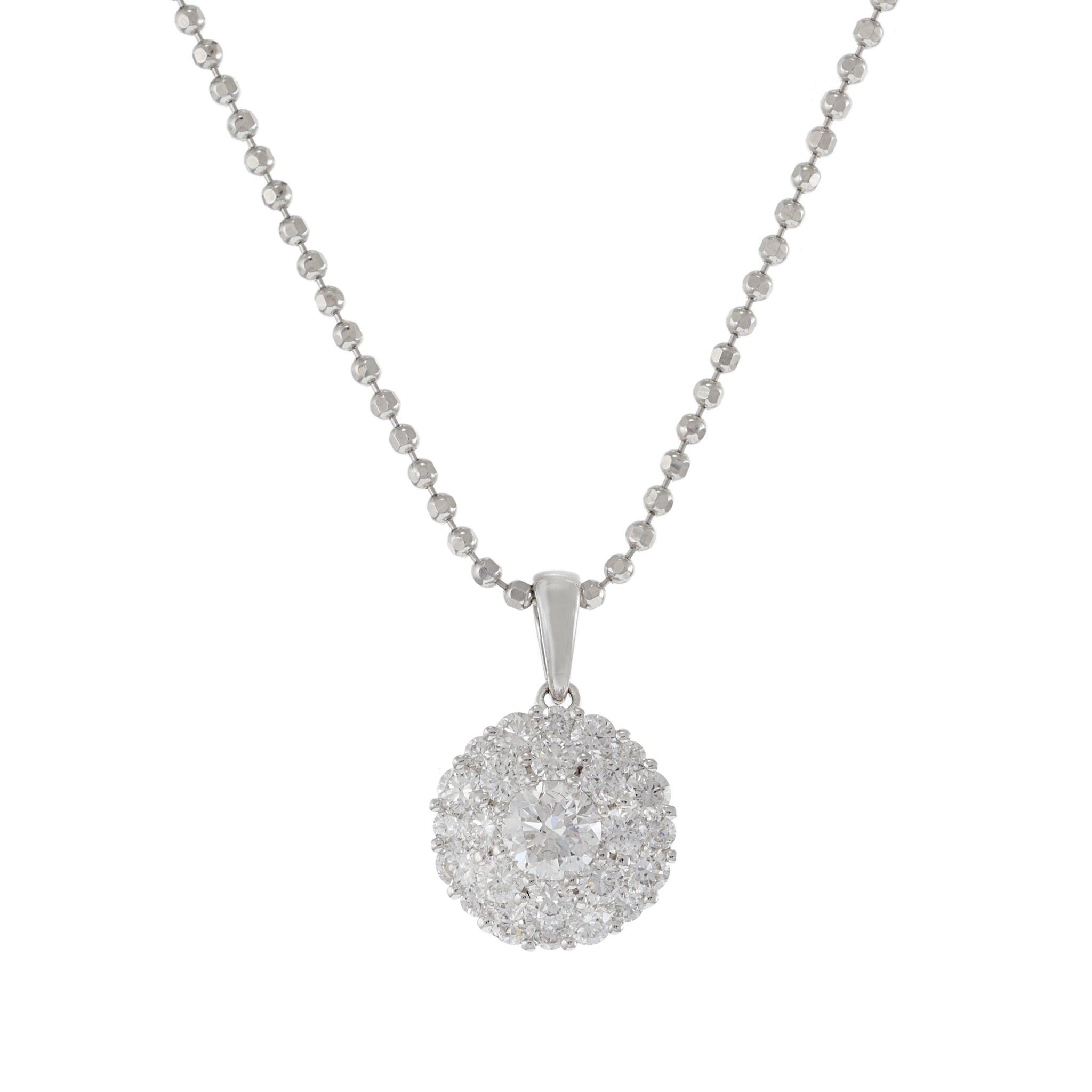 18KT White Gold Circle Cluster Diamond Pendant with Chain