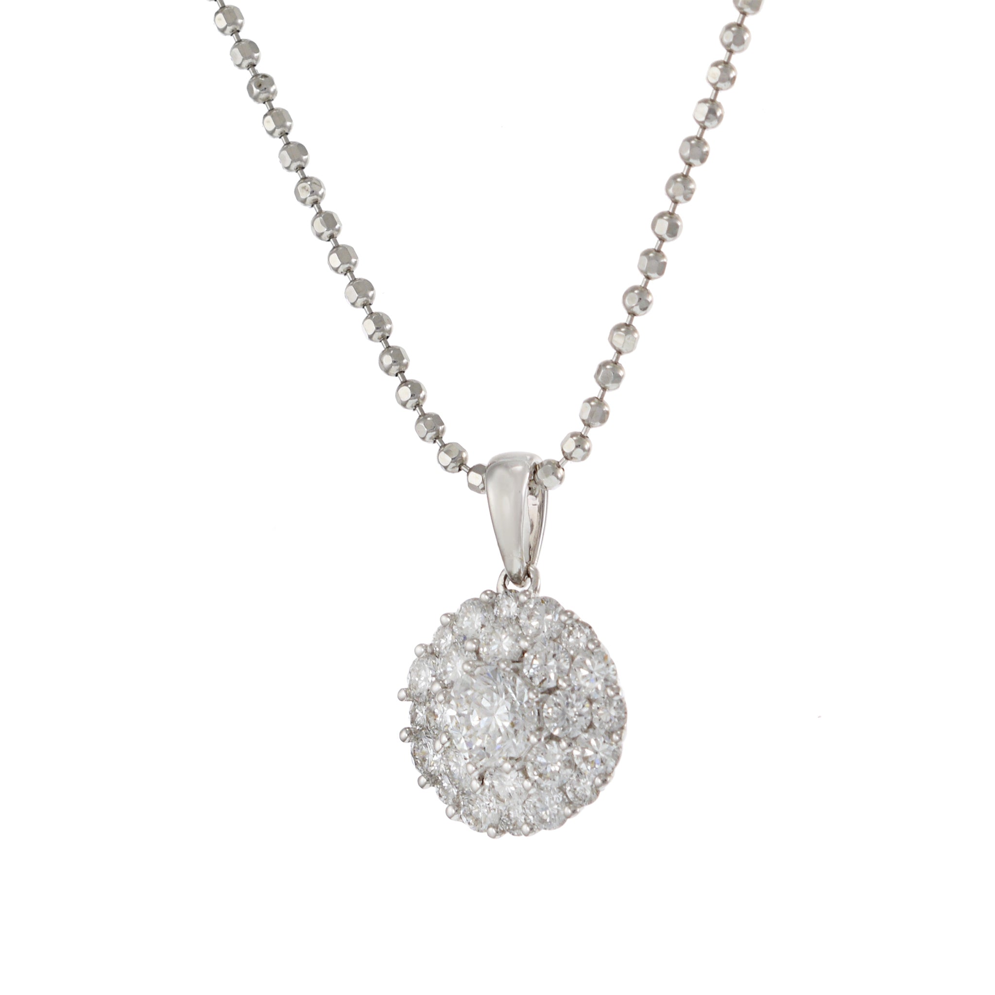 18KT White Gold Circle Cluster Diamond Pendant with Chain