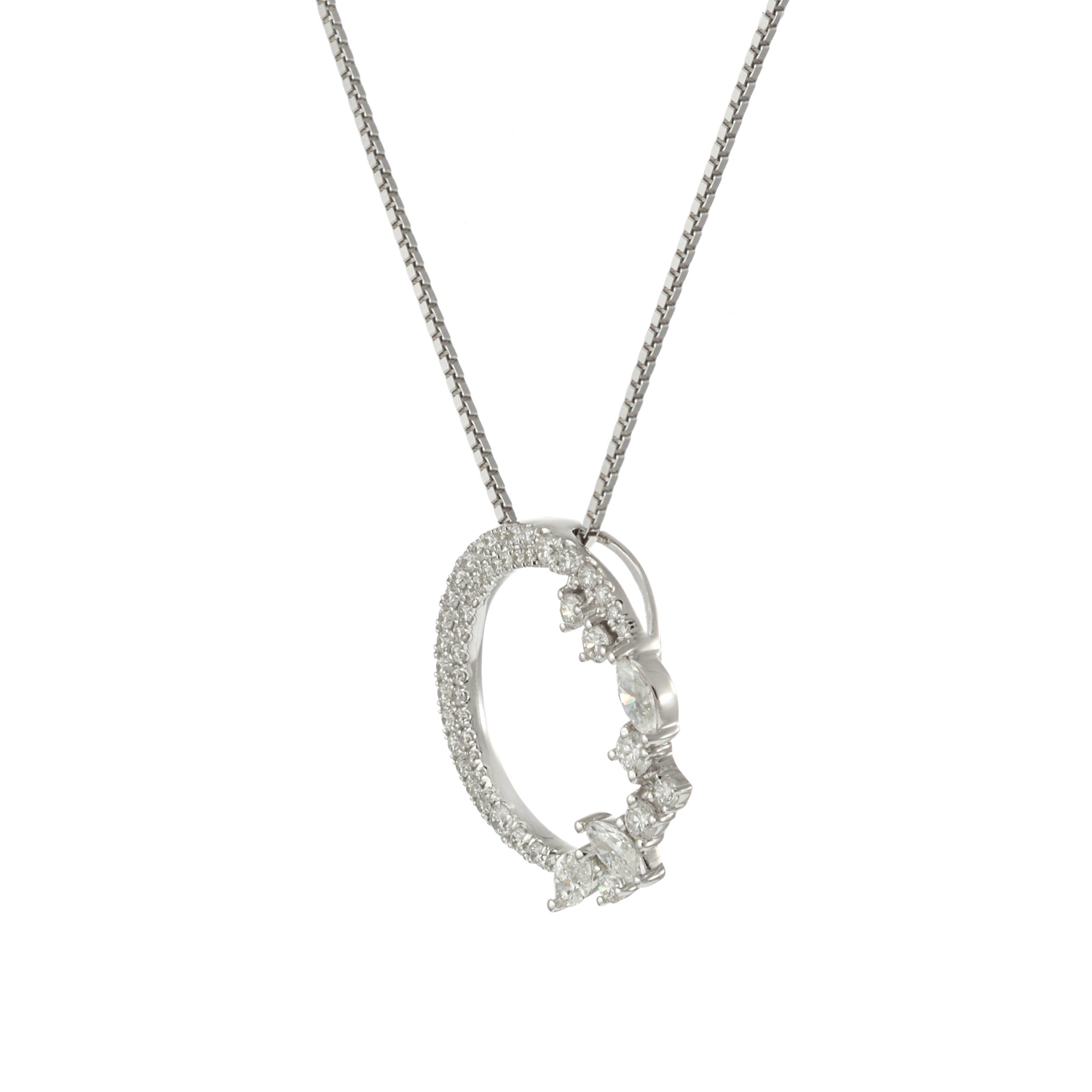 18KT White Gold Open Circle Pendant with Fancy Diamonds