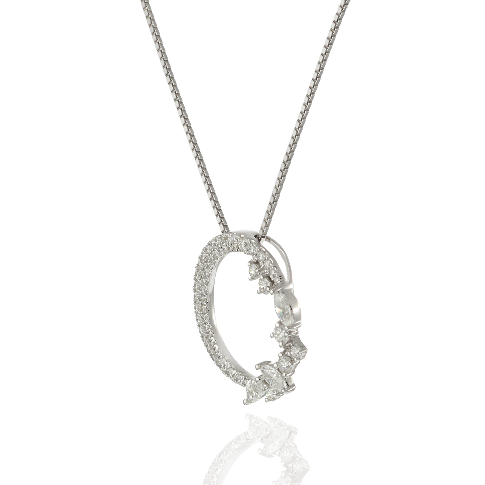 18KT White Gold Open Circle Pendant with Fancy Diamonds