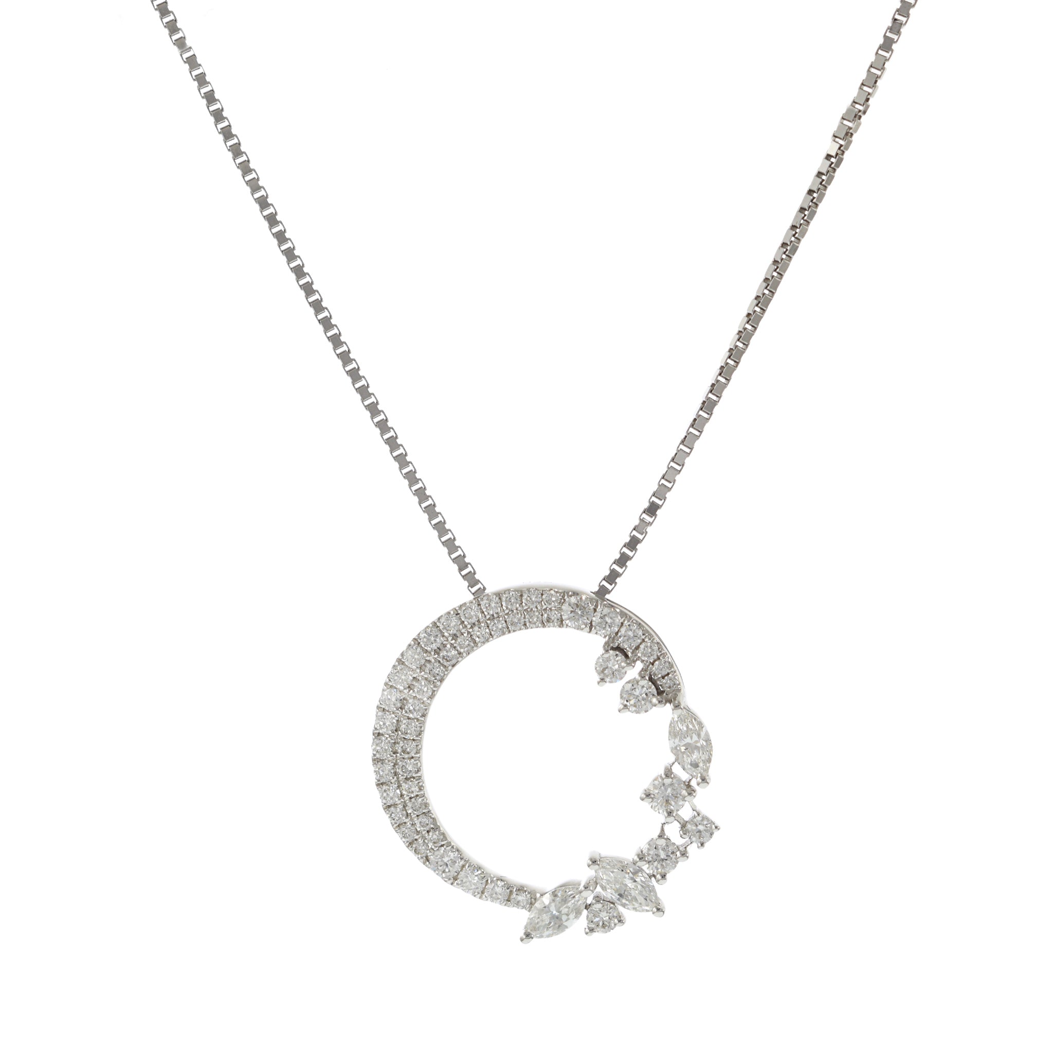 18KT White Gold Open Circle Pendant with Fancy Diamonds