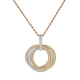 18KT Tri-Color Gold Interlocking Triple Circle Diamond Pendant