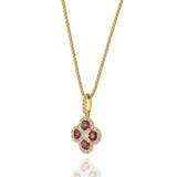 18KT Yellow Gold Ruby and Diamond Clover Pendant