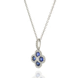 18KT White Gold Sapphire and Diamond Clover Pendant