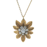 Vintage 18KT Yellow Gold Retro Period Diamond Flower Pendant
