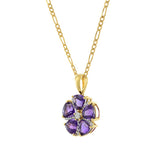 18KT Yellow Gold Amethyst and Diamond Flower Pendant