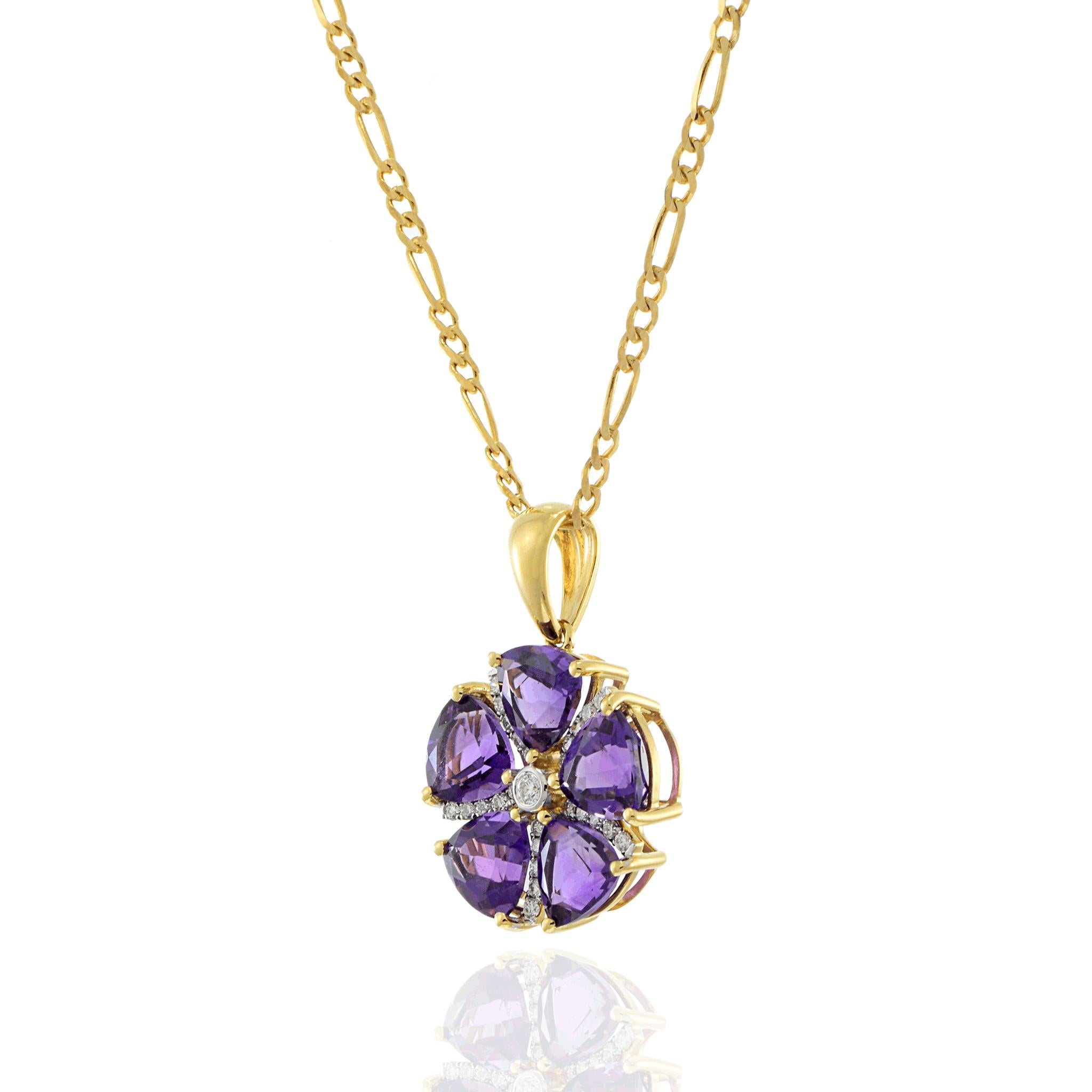 18KT Yellow Gold Amethyst and Diamond Flower Pendant