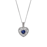 18KT White Gold Heart Shaped Blue Sapphire and Diamond Pendant