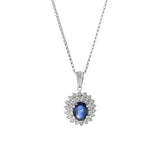 18KT White Gold Blue Sapphire And Diamond Pendant Necklace