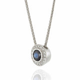 14KT White Gold Blue Sapphire And Diamond Pendant Necklace