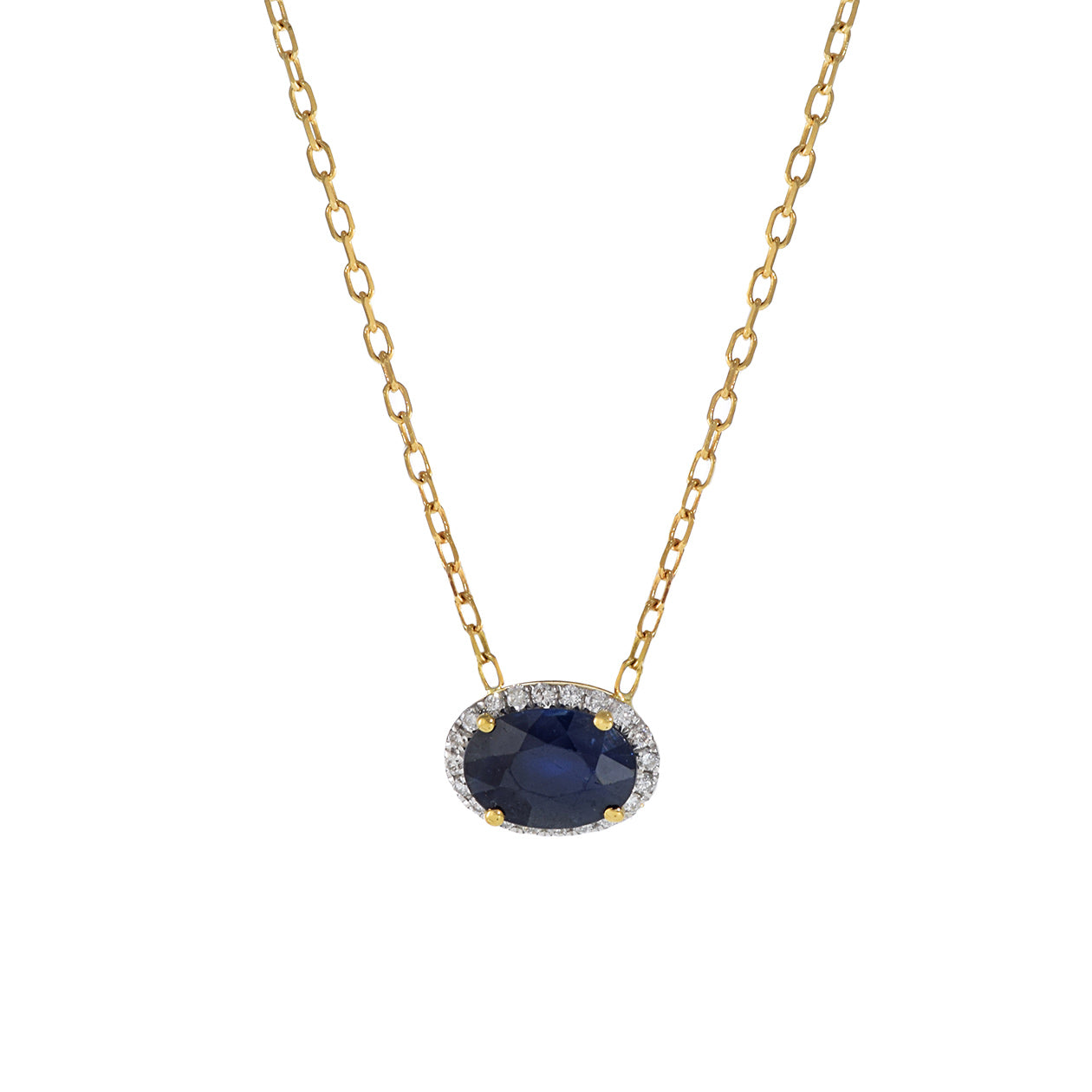 18KT Yellow Gold Blue Sapphire And Diamond Pendant Necklace