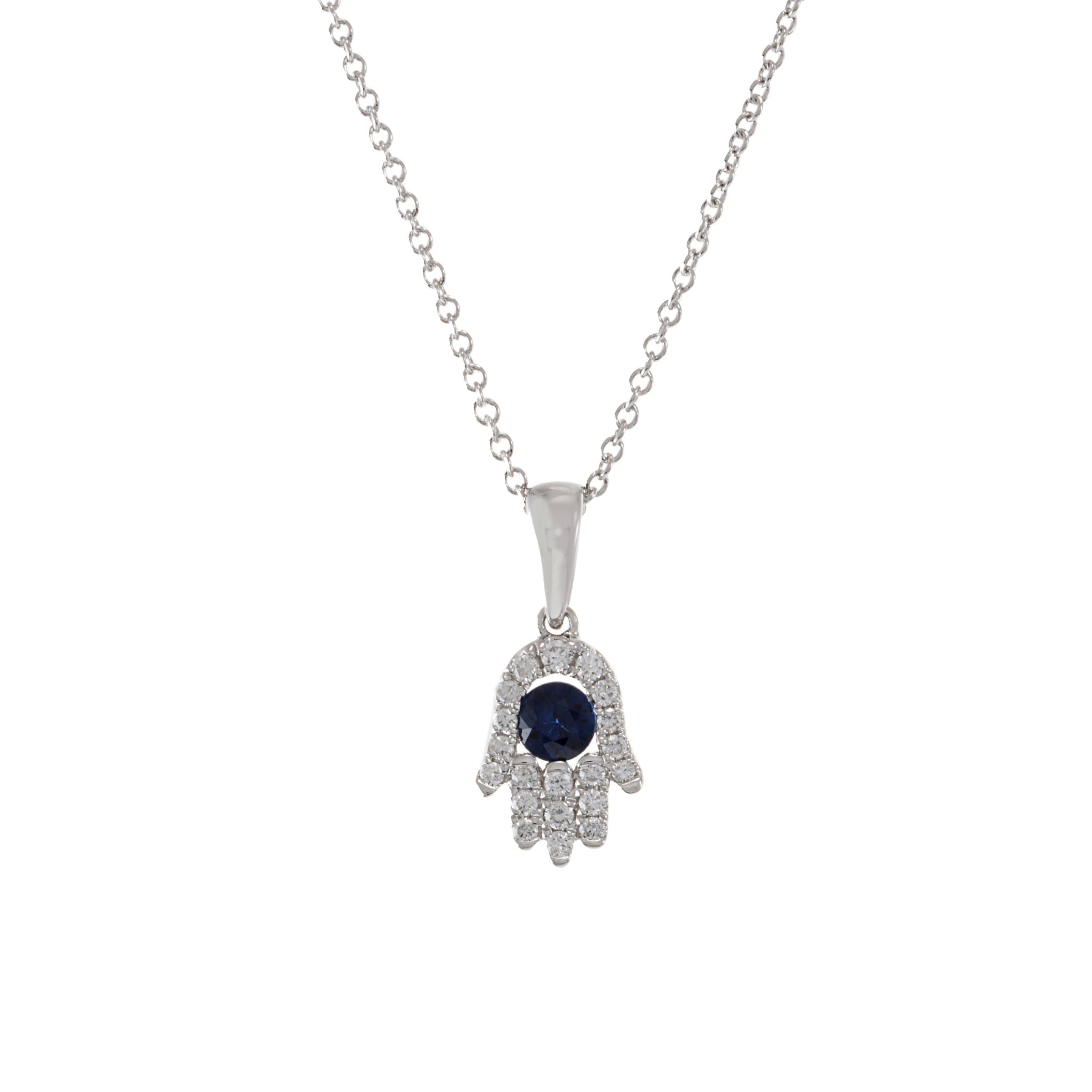 18KT White Gold Hamsa Diamond And Sapphire Pendant