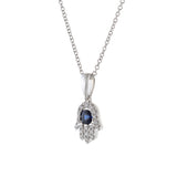 18KT White Gold Hamsa Diamond And Sapphire Pendant