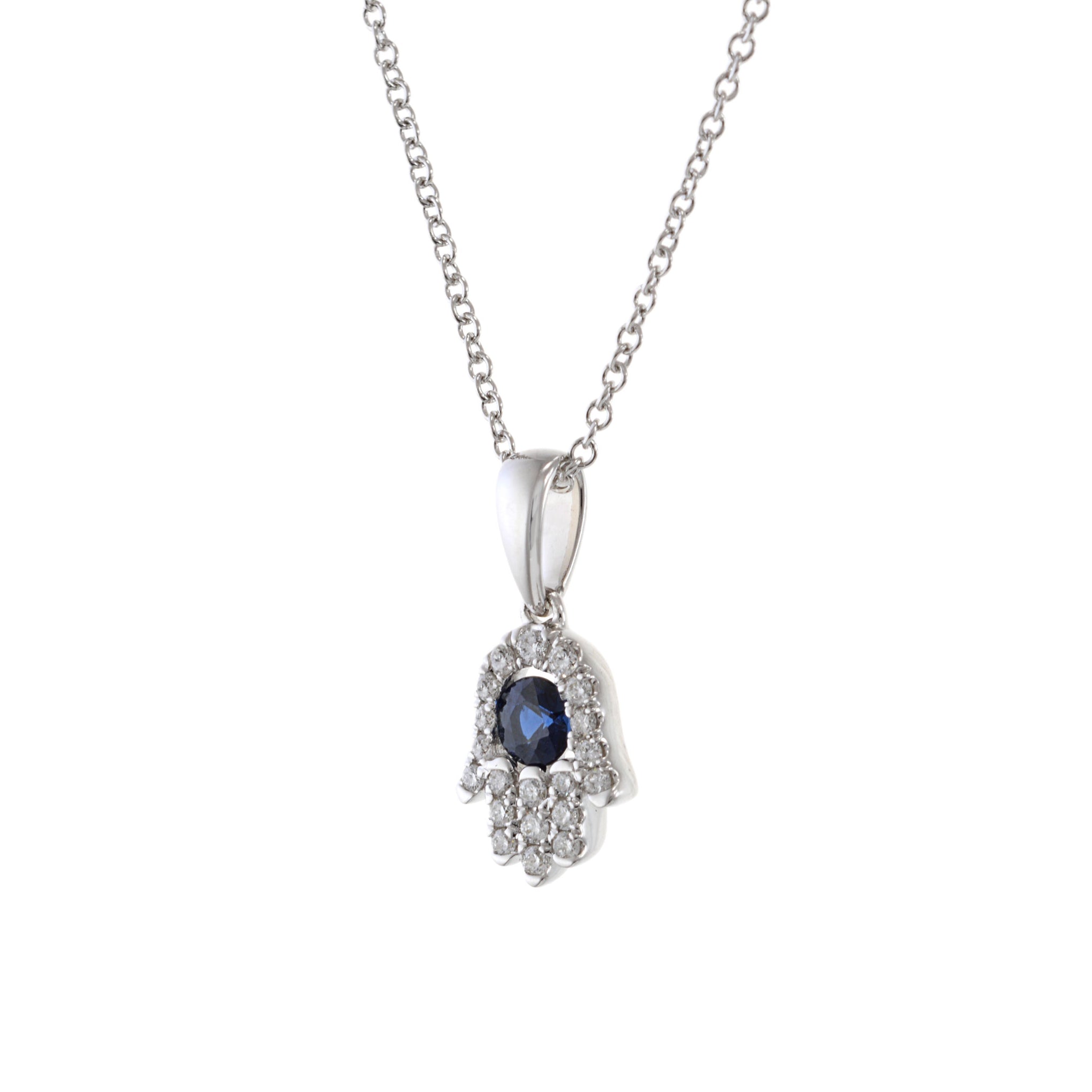 18KT White Gold Hamsa Diamond And Sapphire Pendant