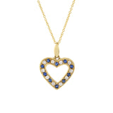 14KT Yellow Gold Diamond And Blue Sapphire Heart Pendant