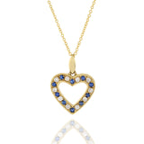 14KT Yellow Gold Diamond And Blue Sapphire Heart Pendant