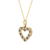 14KT Yellow Gold Diamond And Blue Sapphire Heart Pendant